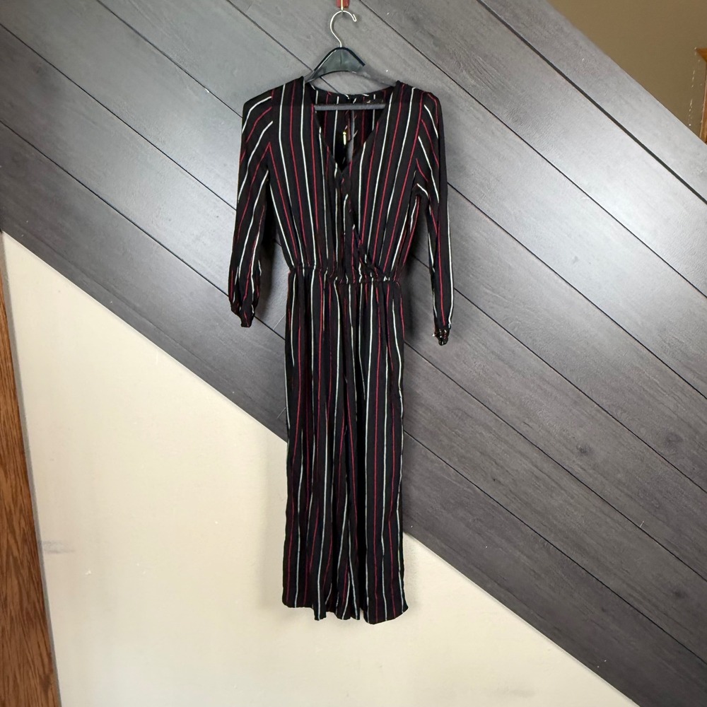 Hollister Women's Striped Wrap Front Jumpsuit Small Black Red White Cropped
